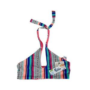 Malibu Dream Girl Reversible Women's Halter Swim Top Size S Blue Multi NWT